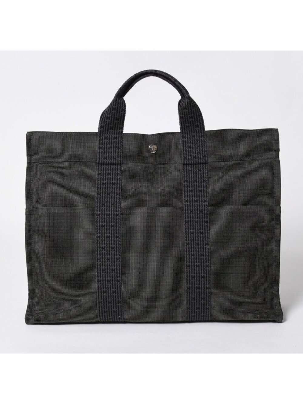 Hermes Herline Tote MM Handbag Canvas Gray Black Silver
